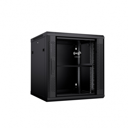 Cabcoil Шкаф настенный 19", 12u 600x350x635, дверь стекло в металлической раме, цвет черный