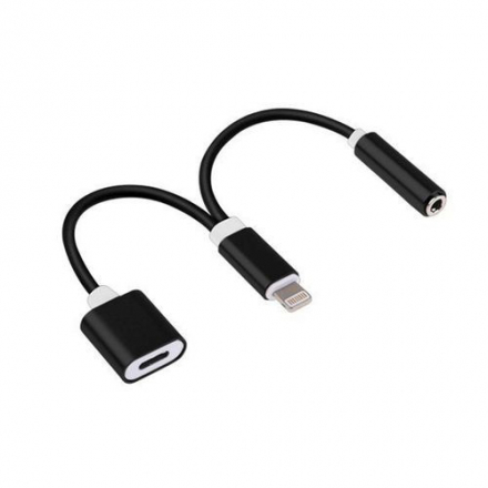 Переходник USB Cablexpert CCA-LM3.5F-02, Lightning M/Jack3.5F+ Lightning F (с доп питанием), для передачи аудиосигнала, черный, блистер