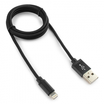 Кабель USB 2.0 Cablexpert CC-ApUSB2bk1m, AM/Lightning 8P, 1м, нейлоновая оплетка, алюминиевые разъемы, черный, пакет