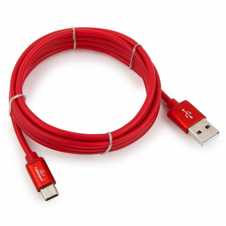 Кабель USB 2.0 Cablexpert CC-S-USBC01R-1.8M, AM/Type-C, серия Silver, длина 1.8м, красный, блистер