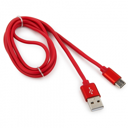 Кабель USB 2.0 Cablexpert CC-S-USBC01R-1M, AM/Type-C, серия Silver, длина 1м, красный, блистер