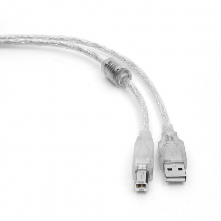 Кабель USB 2.0 Pro Cablexpert CCF-USB2-AMBM-TR-0.75M, AM/BM, 0,75м, экран, феррит. кольцо, прозрачный, пакет