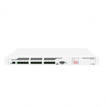 Mikrotik CCR1016-12S-1S+ Маршрутизатор 1016-12S-1S+ with Tilera Tile-Gx16 CPU (16-cores, 1.2Ghz per core), 2GB RAM, 12xSFP cages, 1xSFP+ cage, RouterOS L6, 1U rackmount case, Dual PSU, LCD panel