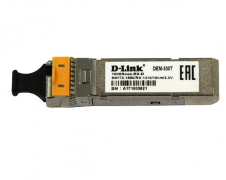 D-Link 330T/3KM/A1A SFP-трансивер 1000Base-BX-D Single-mode 3KM WDM, support 3.3V power, SC connector