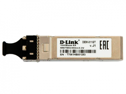 D-Link 311GT/A1A SFP-трансивер с 1 портом 1000Base-SX для многомодового оптического кабеля (до 550 м)