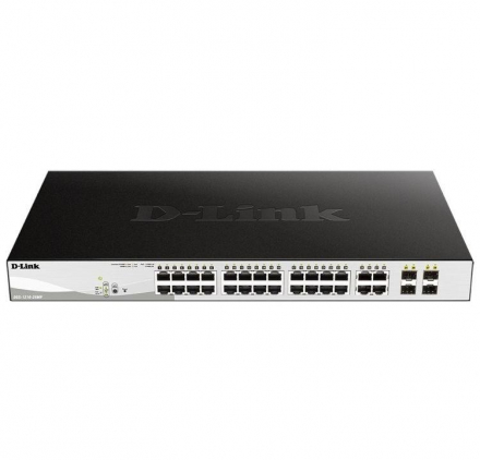 D-Link DGS-1210-28MP/F3A Настраиваемый L2 коммутатор с 24 портами 10/100/1000Base-T и 4 комбо-портами 100/1000Base-T/SFP (24 порта PoE 802.3af/at, PoE-бюджет 370 Вт)