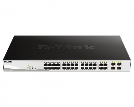 D-Link DGS-1210-28MP/FL1A PROJ Настраиваемый коммутатор WebSmart с 24 портами 10/100/1000Base-T и 4 комбо-портами 100/1000Base-T/SFP(24 порта с поддержкой PoE 802.3af/802.3at (30 Вт),PoE-бюджет 370 Вт