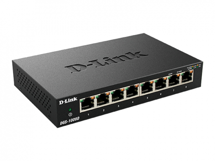 D-Link DGS-1008D Неуправляемый коммутатор с 8 портами 10/100/1000 Base-T и функцией энергосбережения