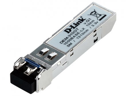 D-Link DEM-310GT/G1A SFP-трансивер с 1 портом 1000Base-LX для одномодового оптического кабеля (до 10 км)