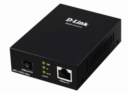 D-Link DMC-F20SC-BXU WDM медиаконвертер с 1 портом 10/100Base-TX и 1 портом 100Base-FX с разъемом SC (ТХ: 1310 нм, RX: 1550 нм) для одномодового оптического кабеля (до 20 км)