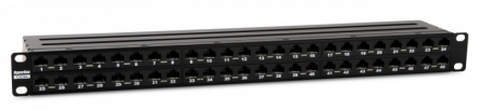 Hyperline PPHD-19-48-8P8C-C6A-110D Патч-панель высокой плотности 19", 1U, 48 портов RJ-45, неэкранированная, категория 6A, Dual IDC