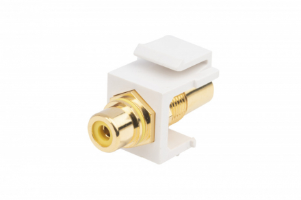 Hyperline KJ1-RCA/YL-HG-WH Вставка формата Keystone Jack с проходным адаптером RCA (желтый), Hex. type, gold plated, ROHS, белая