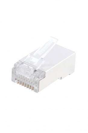 Hyperline PLUG-8P8C-U-C5-SH-100 Разъем RJ-45(8P8C) под витую пару, категория 5e (50 µ"/ 50 микродюймов), экранированный, универсальный (для одножильного и многожильного кабеля) (100 шт)